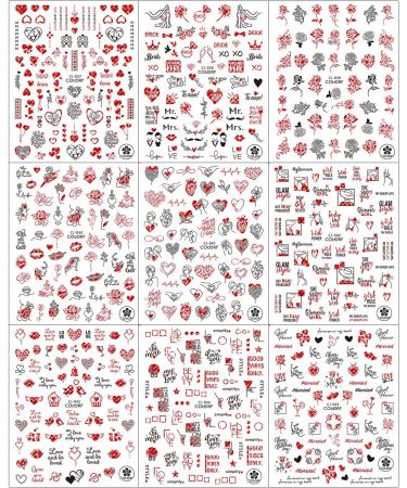 9 Sheets Valentines Day Nail Art Stickers Decals Self-Adhesive Love Rose Flowers Red Black Nail Supplies Nail Art Design Decoration Accessories - Buy Online on GoSupps.com