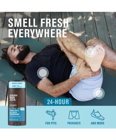 Every Man Jack All Over Deodorant - 24 Hour Whole Body Odor Protection - Aluminum Free - Coconut + Vanilla Scent 2.6 oz (1 Pack) Coconut + Vanilla 2.6 oz (Pack of 1) - Buy Online on GoSupps.com