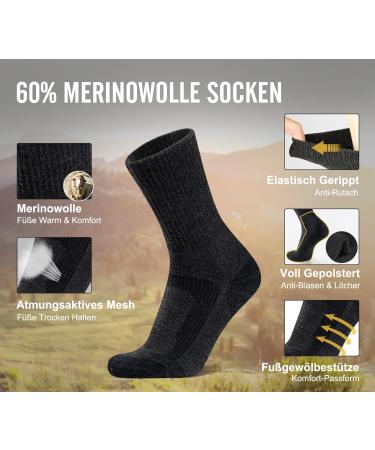 Forvo Merino Hiking Socks - 3 Pairs for Men & Women | 60% Wool Thermo Winter Socks | Outdoor Trekking Sports Socks 43-46 - Dark Gray - Buy Online on GoSupps.com