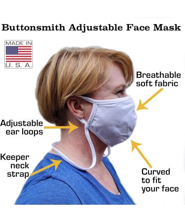 Buy Buttonsmith White Adult XL Cotton Adjustable Face Mask Washable Soft T-Shirt Material Built-in Lanyard Made in the USA International Shipping Available - Buy Online on GoSupps.com