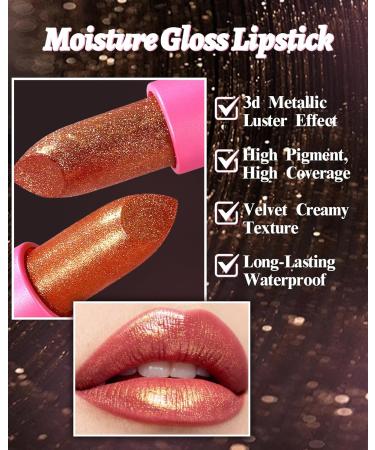  LYSdefeu Glitter lipstick ruby red bright metallic long-lasting waterproof non-sticky intense color creamy and moisturizing texture vegan for women and girls Up-02 makeup# - Buy Online on GoSupps.com