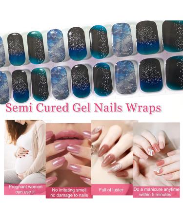 20Pcs Semi Cured Gel Nail Polish Strips Works with Any Nail Lamps Self-Adhesive Gel Nail Stickers Salon-Quality Long Lasting Waterproof Gel Nail Polish Wraps - Blue Marble Easy to Apply & Remove - Buy Online on GoSupps.com
