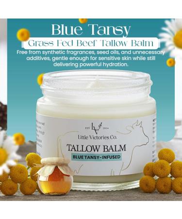 2.0 floz Grass Fed Beef Tallow and Honey Balm Blue Tansy Organic Beef Tallow Balm for Skin is Ideal for Eczema, Stretch Marks, Psoriasis, Itching Beef Tallow for Face & Body Moisturizer - Buy Online on GoSupps.com