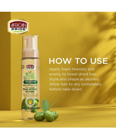 African Pride Olive Miracle Foam Setting Hair Mousse 8.5 oz - Frizz & Shine Control for Curls, Braids, Weaves, Wigs, Waves - Buy Online on GoSupps.com
