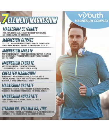 Magnesium 7 Complex Supplement Advanced with Glycinate Citrate Malate Chelate Taurate Orotate Aspartate, Capsules with Zinc, Vitamin D3 & B6 for Sleep, Muscle Relief, 60 Capsules 60 Count (Pack of 1) - Buy Online on GoSupps.com