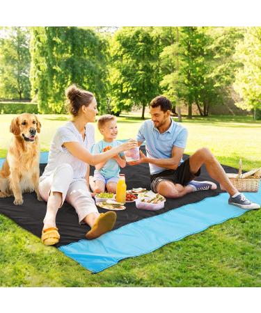 Likorlove Beach Blanket - Waterproof, Sandproof, Oversized Picnic Mat for 5-7 Adults - Lightweight, Portable, Quick Dry - Ideal for Travel, Camping, Hiking - Compact Bag, Stakes & Pockets Included - Black & Blue - Buy Online on GoSupps.com