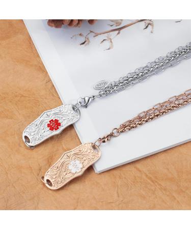 Custom Medical Alert Bracelets for Women - Personalized Engraved Emergency ID Jewelry 6-9 Inches Rose Gold Medical Awareness Bracelet - Buy Online on GoSupps.com