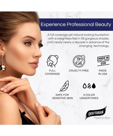 Graftobian HD Glamour Cr me Foundation - 1/2oz Weightless Full Coverage Makeup, 65 Shades, For All Skin Types - Natural or Full-Glam Looks, Professionals and Beginners - Sunlit Linen (W) - 1 Ounce - Buy Online on GoSupps.com
