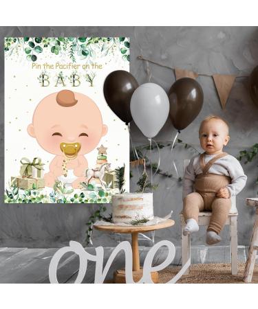 Sinmoe Pin the Pacifier Game - Baby Party Decorations | 24 Stickers & Poster Set for Girl's Birthday | Fun Sage Green Theme - Buy Online on GoSupps.com