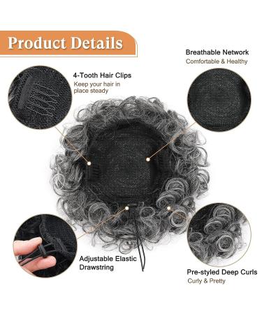 Oseti Curly Grey Hair Bun Clip | Synthetic Hair Extension for Women | Salt and Pepper Large Drawstring Ponytail | T1B/GREY - Buy Online on GoSupps.com