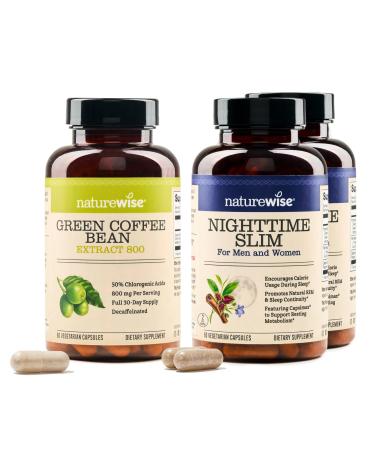 NatureWise 1 Green Coffee Bean Extract - Vegan Non-GMO - 60 Capsules 30-Day Supply + (Pack of 2) NighttimeSlim- Cayenne Green Coffee Bean GABA - 60 Capsules 30-Day Supply