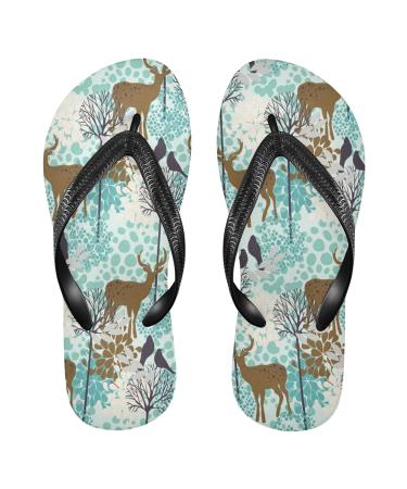 Mnsruu Winter Animal Deer Tree Snow Flip Flops Flip Sandals Home Slippers Hotel Spa Bedroom Travel XXL for Men Women