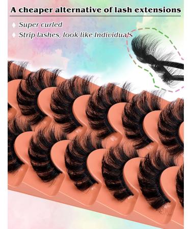 False Mink Lashes 18mm D Curl Russian Strip Eye Lashes by GODDVENUS B-thick - 7 Pairs of Full Wispy Fluffy Fake Eyelashes with Cotton Band - Short Cat Eye Extensions Alternative - Buy Online on GoSupps.com