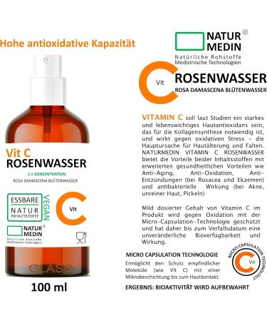 Vitamin C Rose Water 100ml - 100% Natural Pink Damascena Blossom Water Spray | Edible & Additive-Free | Natural Medin  - Buy Online on GoSupps.com