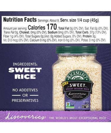 RiceSelect Discoveries Sweet Sticky Dessert Rice 14.5 oz Jar - Gluten-Free, Non-GMO, Vegan - White - Buy Online on GoSupps.com