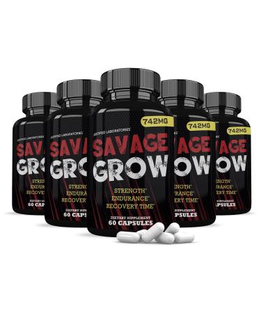 Justified Laboratories (5 Pack Savage Grow 742MG All Natural Advanced Men's Health Formula 300 Capsules
