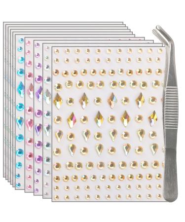 NIACONN Face Jewels Gems Stick On (10 Sheets/5 Colors/1280 Particles) Self Adhesive Rhinestone Hair Gems Stickers for Makeup & DIY
