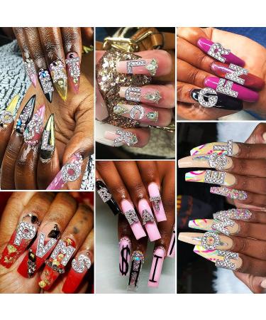 AIERSA Large Letter Nail Charms - 52 Pcs 3D Rhinestone Alphabet Stickers for Nail Art Decoration - Silver Alloy - 12mm Tall - Buy Online on GoSupps.com