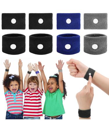 Disassers of acupressure bracelet 4 pairs of Sea band against nausea adults and children for seasickness flying dubes - black gray blue 4 - black blue gray
