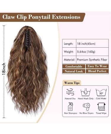 PORSMEER Claw Clip in Ponytail Hair Extensions 18 inches Long Curly Brown Ponytail Multi Layered Natural Fluffy Wave Synthetic Hairpiece for Womens Girls Everyday Wear Brown with highlights - Buy Online on GoSupps.com