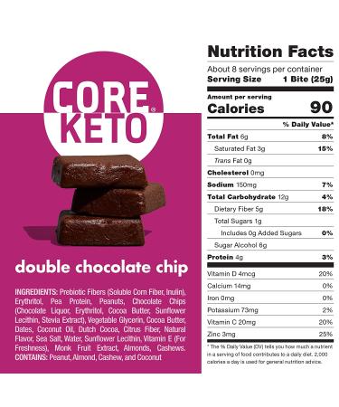 CORE Keto Brownie Bites - Plant-Based, Low Carb Double Chocolate Chip Brownies | 1g Net Carb, Low Calorie, Gluten-Free Dessert - 8 Individually Wrapped Snacks - Buy Online on GoSupps.com