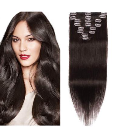 Clip in Extensions Real hair 8 Party set Double Set Hair extension 100% remy hair for complete head dark brown#2 20 "(50cm) -150g