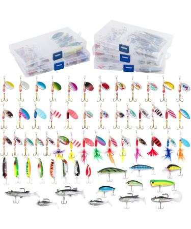 Dr.Fish 60 Pieces Fishing Lures, 5 Tackle Box with Tackle Included, Trout Lures Rooster Tail Spinner Baits Soft Baits Fishing Lures for Freshwater Saltwater Crappie Walleye Bass Topwater Lures Kit