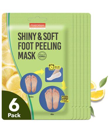 PUREDERM Shiny & Soft Foot Peeling Mask (6 Pack) - Exfoliating Peeling Treatment for Cracked feet Dry skin Callused Feet - Foot peel masks that remove Dead Skin With Lemon & Other Natural Botanical Extracts Makes Your Feet Baby Soft & Skin Smooth - Easy f