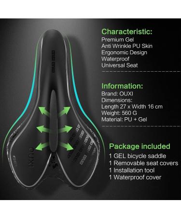 OUXI Comfort Gel Bike Seat for Men and Women - Soft Padded Saddle with Shock Absorption - Waterproof Replacement for MTB, Road, and Exercise Bikes - Buy Online on GoSupps.com