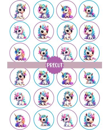 PRECUT Baby Unicorn Edible Cupcake Toppers - Cute Baby Unicorns Theme Premium Thickness SWEETENED VANILLA - wafer card disc cake decorations (Pack of 24) - Buy Online on GoSupps.com