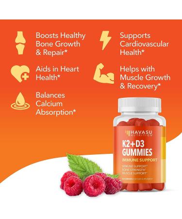 HAVASU NUTRITION Vitamin D3 K2 Gummies | Bone & Muscle Support | 60 Plant-Based Raspberry Flavored Vegan Gummies - Buy Online on GoSupps.com