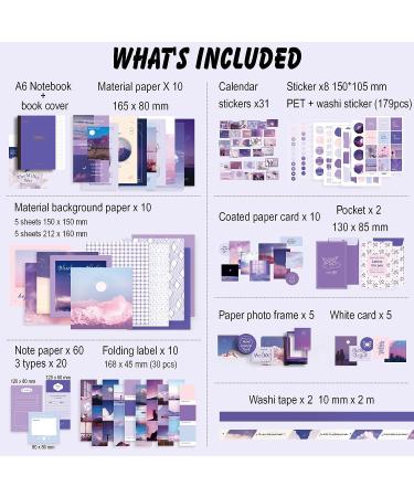 Vintage Aesthetic Scrapbook Kit(346pcs)  Scrapbooking Supplies Kit with Bullet Junk Journal  Stationery  A6 Grid Notebook with Graph Ruled Page DIY Journaling Gift for Teen Girl Kid Women  Purple - Buy Online on GoSupps.com