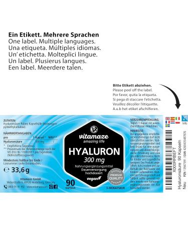 Hyaluronic Acid Capsules 300 mg | Vegan | 3-Month Supply | High Bioavailability | Additive-Free | Made in Germany - Buy Online on GoSupps.com
