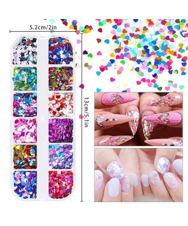 Kalolary 36 Boxes 3D Heart Nail Art Sequins Glitter - Colorful Holographic Sparkle for Valentine's Day Nail Art & Makeup - Buy Online on GoSupps.com