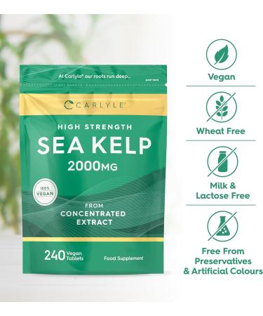 Sea Kelp Tablets 2000mg | 240 Vegan Tablets | High Strength Supplement by Carlyle - Buy Online on GoSupps.com