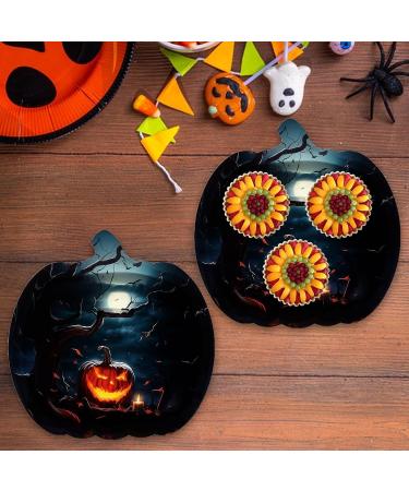 Besreey Pumpkin Halloween Plates Black Scary Pumpkin Cake Plates - 9Inch Pumpkin Shaped Dinner Platter Supplies for Autumn Tableware for Candy Treat Cake Snack - Buy Online on GoSupps.com