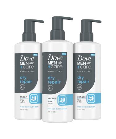 DOVE MEN + CARE Advanced Care Face + Body Cleanser Dry Repair 3 Count for Dry Skin Cleanser with Smooth Shea Butter 16.9 oz