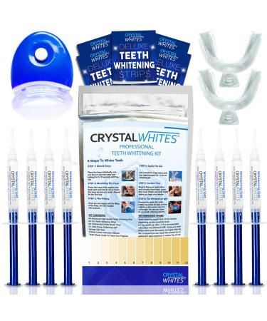 Teeth Whitening Kit + Blue Light Whitening | X8 Gels & 5 Professional Whitening Strips - 45+ Whitening Sessions - Safe for Teeth & Gums with