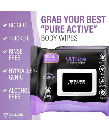 Showerless Lavender Body Wipes for Women - 30 XL Rinse-Free Deodorant & Face Wipes - Ideal for Gym, Travel, Camping - Adult Bathing Essential - Buy Online on GoSupps.com