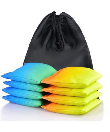 slashome Weather Resistant Cornhole Bags, Gradient Duckcloth Bean Bags Set of 8 Regulation Professional Cornhole Beans Bags for Outdoor Cornhole Toss Game, Includes Tote Bag Blue/Green-Orange/Yellow