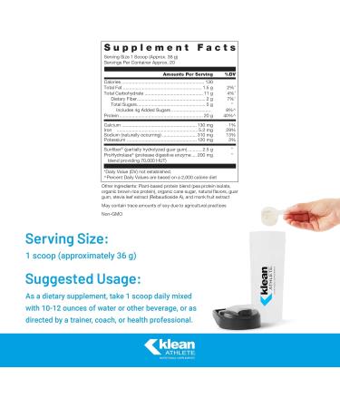 Klean Athlete Plant-Based Protein - Pea & Organic Brown Rice | NSF Certified | 25 oz Natural Vanilla - Best for Muscle Growth - Buy Online on GoSupps.com