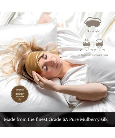 SILKSLEEK 22 Momme Pure Mulberry Silk Sleep Mask | 100% Pure Silk Filled | Super Soft & Comfortable Eye Mask in Gift Box | Blackout Eye Mask (Gold) - Travel Essentials - Buy Online on GoSupps.com