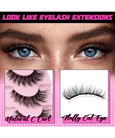 Veleasha Natural Fluffy Cat Eye Lashes | 7 Pairs C Curl 8-15mm Faux Mink Eyelashes - 100% Handmade | Soft Clear Band False Eyelashes (C01 - Buy Online on GoSupps.com