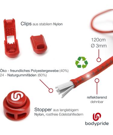 BodyPride Premium Lazy Laces - Elastic Quick Closure for Sports 12 Colors Reflective Fast Lace-Up System 120 cm Neon Green - No Tying Needed! - Buy Online on GoSupps.com