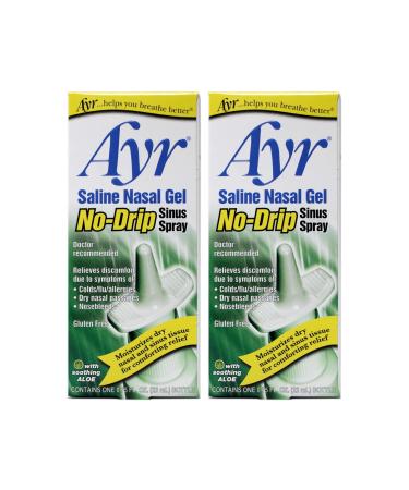 Ayr Saline Nasal Gel No-drip Sinus Spray with Soothing Aloe Vera 0.75 Fl Oz Spray Bottle (Pack of 2)