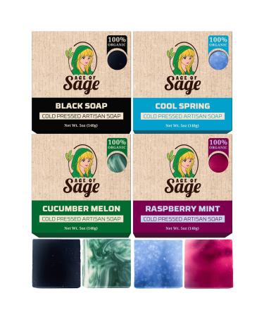 Age of Sage Natural Bar Soap Gift Set for Men - Vegan Bath Handmade Cold Process Artisan Soap with Essential Oil Aromatic All Moisturizing Wash Soaps Fragrant Good & Evil Scent (4 Pack)