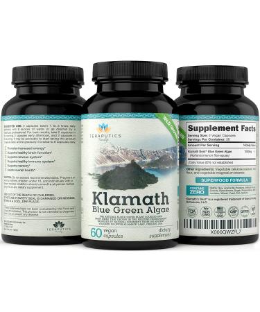 Organic Premium Klamath Blue Green Algae Capsules - Pure Chlorophyll SuperFood | 500mg 60 Vegan Capsules - Buy Online on GoSupps.com