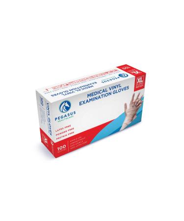 Pegasus Healthcare | Extra Strong Disposable Vinyl Examination Gloves | Colour - Clear | Medical Latex and Powder Free | Size - X-Large | 100 Gloves