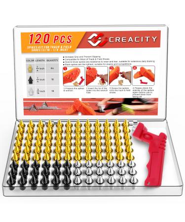 CreaCity Track Spikes Cross Country Spikes 1/4 Inch Carbon Steel Spike Kit 120 Pieces Light Spikes with Wrench for Track & Field Shoes