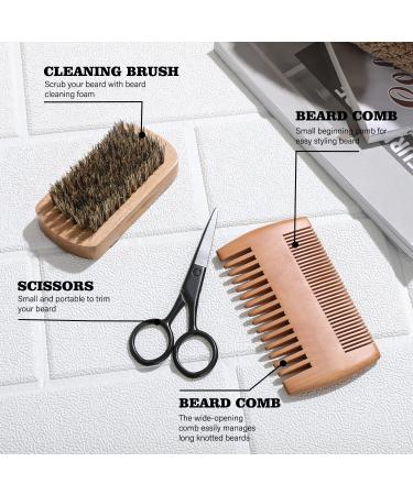 Beard Grooming Kit - 8Pcs Travel Set for Men with Beard Wash, Conditioner, Oil, Balm, Brush, Scissors | Holiday Gift Set - Buy Online on GoSupps.com